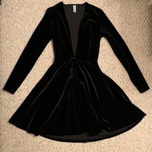 American Apparel Deep V Velvet Long Sleeve Dress